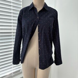 Anthropologie Maeve Women's Textured Navy Button Down Blouse